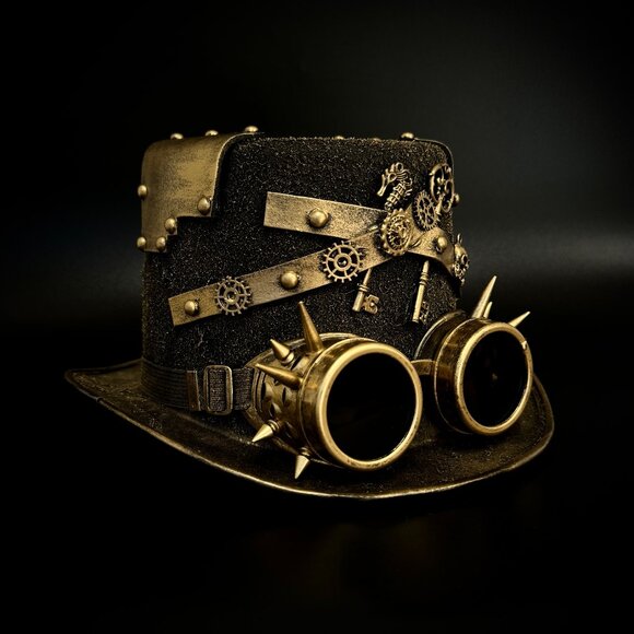 Steampunk Top Hat Metallic Scientist Time Traveler Halloween Costume Cosplay Hat - Picture 2 of 5